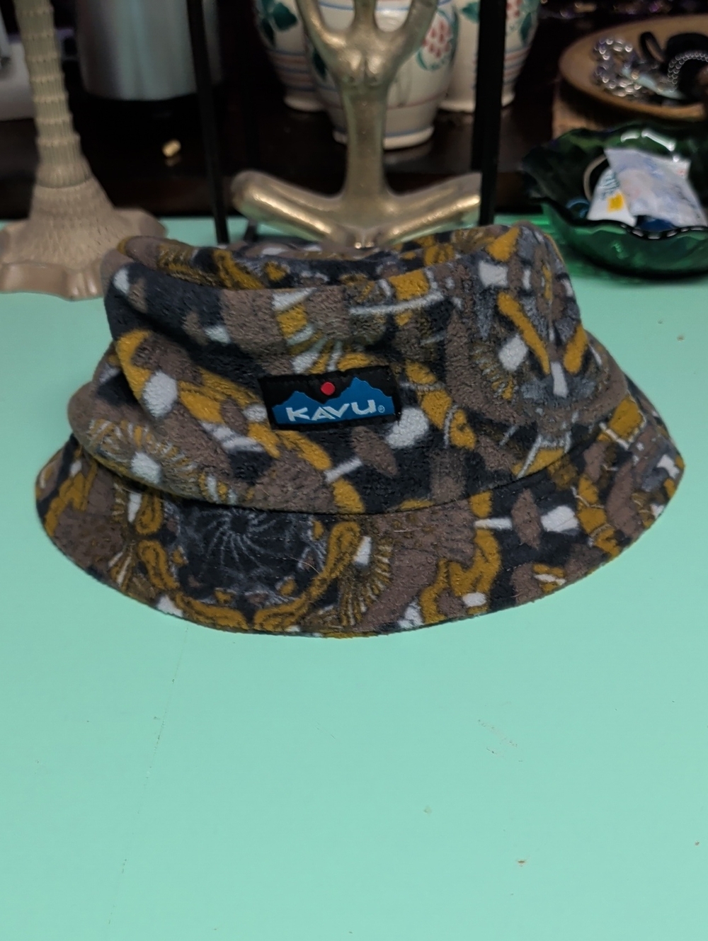 KAVU ' Brown, Mustard & Gray Patterned Fleece Bucket Hat